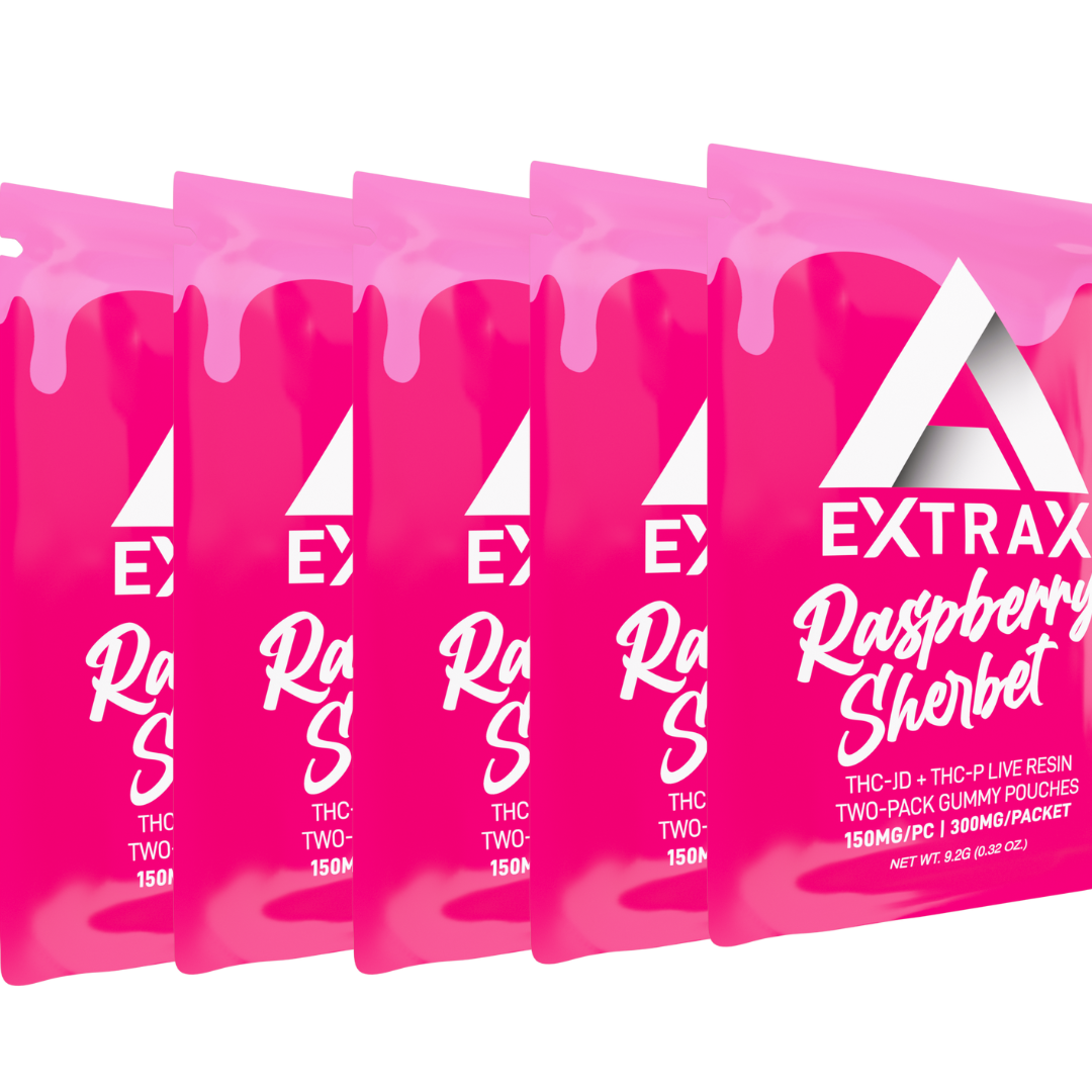 Delta Extrax Gummies 300 mg - THCh - THCjd - Lights Out Raspberry Sherbet - (5 Pack) (2 pieces/pack)