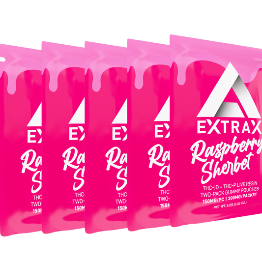 Delta Extrax Gummies 300 mg - THCh - THCjd - Lights Out Raspberry Sherbet - (5 Pack) (2 pieces/pack)