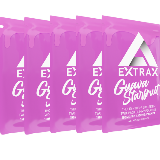 Delta Extrax Gummies 300 mg - THCh - THCjd - Lights Out Guava Starfruit - (5 Pack) (2 pieces/pack)
